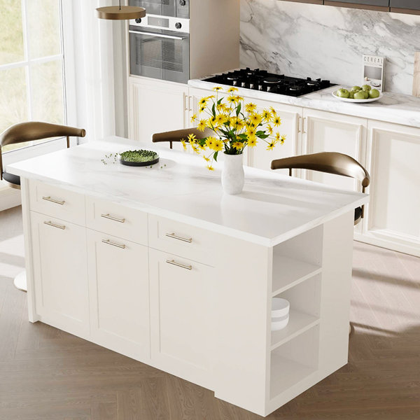 Latitude Run® Kitchen Cabinet Table with Storage Sophie Common Luxury ...